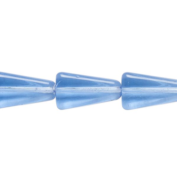 Bead, glass, transparent medium blue, 16x16x9mm flat triangle. Sold per 11-inch strand, approximately 20 beads. image number 0