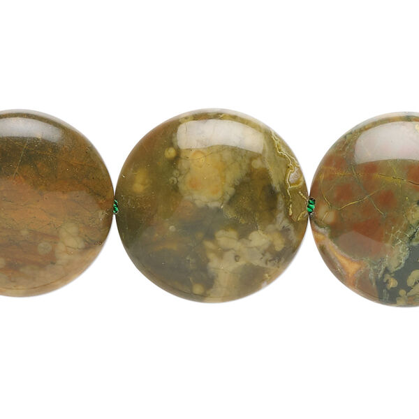 Bead, rhyolite (natural), light to dark, 20mm flat round, B grade, Mohs hardness 6-1/2 to 7. Sold per 15-1/2" to 16" strand. image number 0