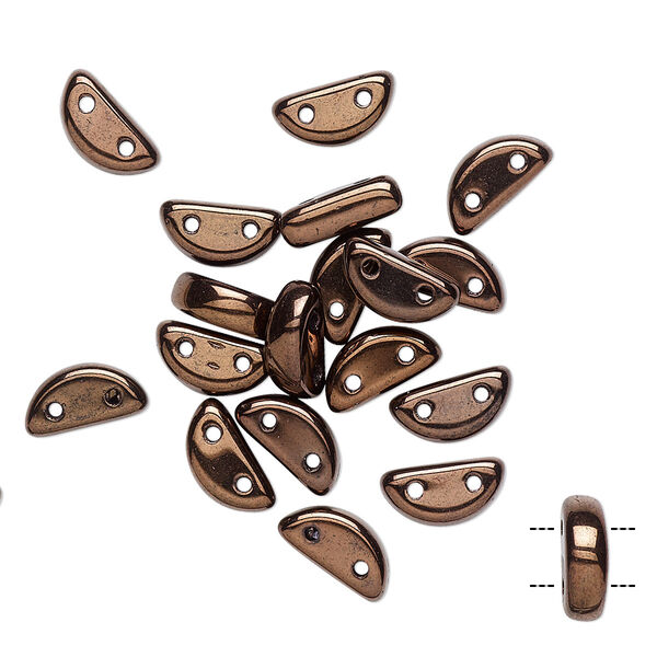 Bead, Preciosa, Czech pressed glass, opaque dark bronze luster, 8.5x3mm half moon with (2) 0.8-0.9mm holes. Sold per pkg of 20. image number 0