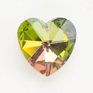 Drop glass 1pk 28mm faceted heart, opaque clear vitrail medium foil back