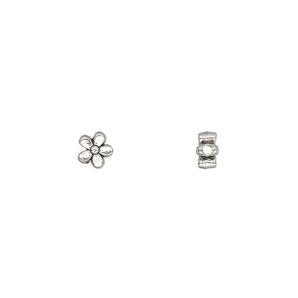 Bead, antique silver-plated "pewter" (zinc-based alloy), 5.5x3mm double-sided flower. Sold per pkg of 100. image number 0