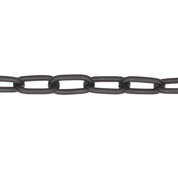 Chain, anodized aluminum, black, 6mm long cable. Sold per pkg of 5 feet. image number 0