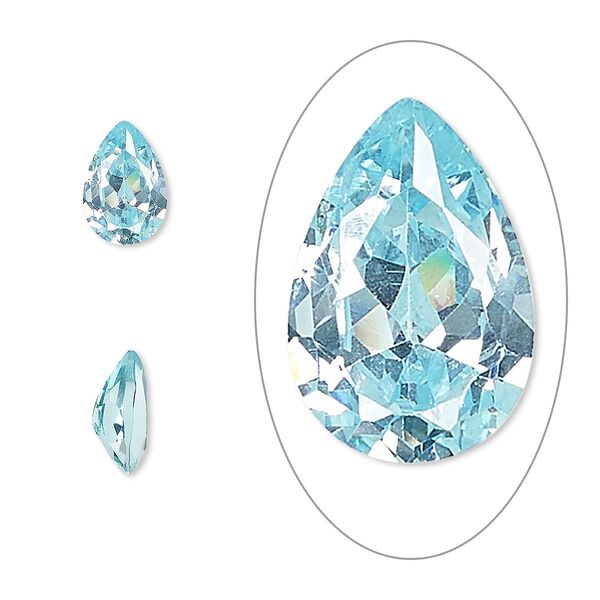 Gem, cubic zirconia, aqua blue, 9x6mm faceted pear, Mohs hardness 8-1/2. Sold individually. image number 0