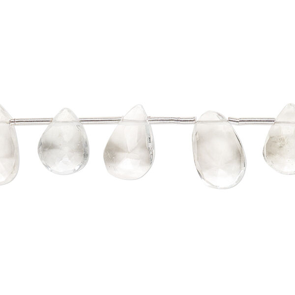 Bead, white topaz (natural / irradiated), light, 10x7mm-14x9mm hand-cut top-drilled faceted puffed teardrop with 0.4-1.4mm hole, B- grade, Mohs hardness 8. Sold per pkg of 20. image number 0