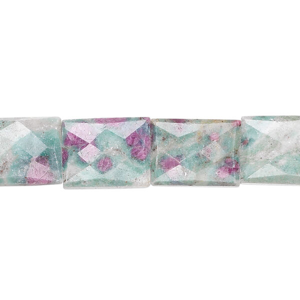 Bead, ruby in fuchsite (natural), 11x9mm-14.5x10.5mm graduated faceted rectangle, B grade, Mohs hardness 2 to 3. Sold per 15-1/2" to 16" strand. image number 0