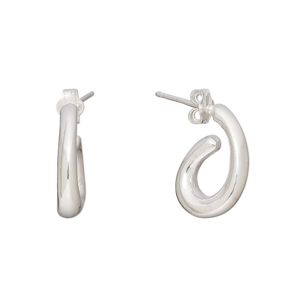 Earring, Create Compliments®, fine silver, electroformed, 16.5mm open teardrop. Sold per pair. image number 0
