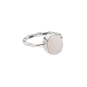 Ring, druzy (dyed) and sterling silver, pink, 11mm wide with oval, size 7. Sold individually.