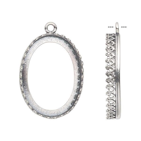 Drop, JBB Findings, antiqued sterling silver, 27x20mm oval with open back and decorative trim, 25x18mm oval bezel setting. Sold individually. image number 0