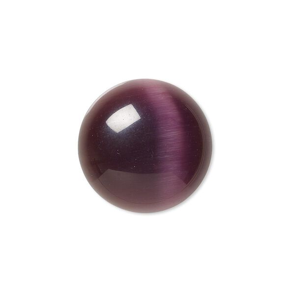 Cabochon, cat's eye glass (fiber optic glass), purple, 20mm calibrated round, quality grade. Sold per pkg of 4. image number 0