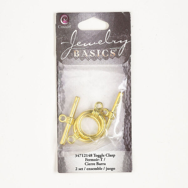 Clasp, toggle, gold-finished brass, 18mm round. Sold per pkg of 2. image number 0