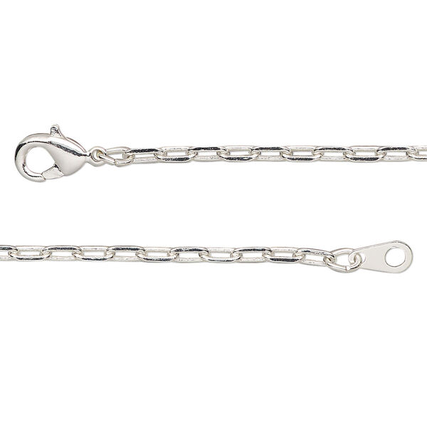 Chain, silver-plated brass, 2.3mm paperclip, 16 inches with lobster claw clasp. Sold individually. image number 0