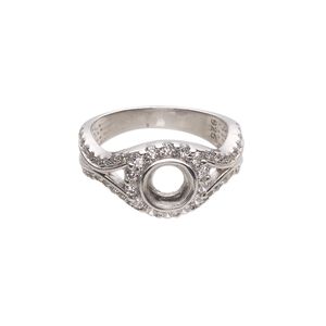 Ring, Almost Instant Jewelry®, rhodium-plated sterling silver and cubic zirconia, clear, 11mm wide with open back and SS29 or 6mm glue-in setting, size 7. Sold individually.