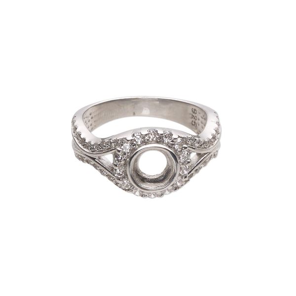 Ring, Almost Instant Jewelry®, rhodium-plated sterling silver and cubic zirconia, clear, 11mm wide with open back and SS29 or 6mm glue-in setting, size 7. Sold individually. image number 0
