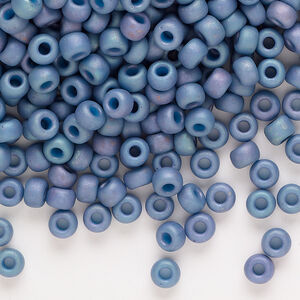 Seed bead, Miyuki, 1pkg250g, glass #6 rocaille, opaque matte rainbow steel blue (RR-2030)