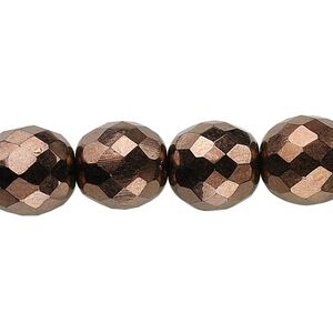 Bead, Czech fire-polished glass, pkg/15-1/2 to 16 inches, 12mm faceted round, opaque bronze, (23980-14415).