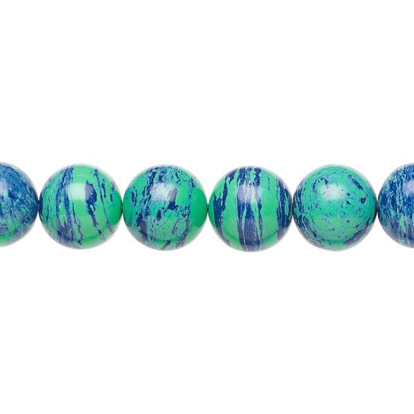 Bead, "azurite-malachite" (resin) (imitation), 8mm round. Sold per 15-1/2" to 16" strand. image number 0