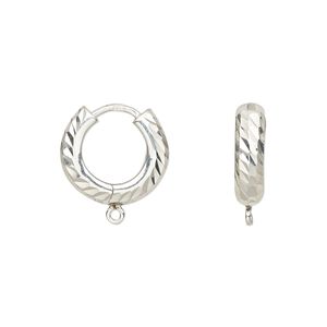 Earring hoop 1pkg2 sterling silver, 16mm hinged diamond-cut / closed loop, 1 pair