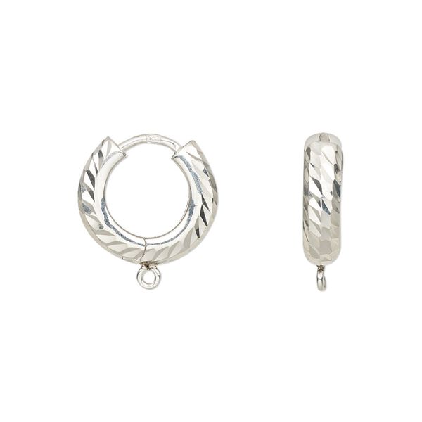 Earring hoop 1pkg2 sterling silver, 16mm hinged diamond-cut / closed loop, 1 pair image number 0