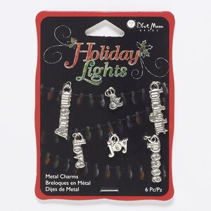 Charm and drop mix, silver-finished "pewter" (zinc-based alloy), assorted single-sided mixed shapes. Sold per pkg of 6.