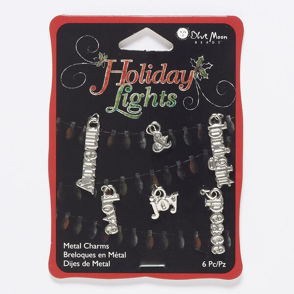 Charm and drop mix, silver-finished "pewter" (zinc-based alloy), assorted single-sided mixed shapes. Sold per pkg of 6. image number 0