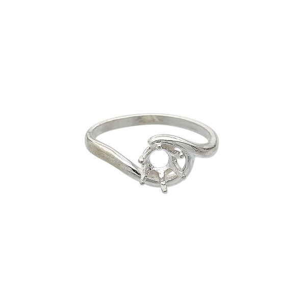 Ring, Sure-Set™, sterling silver, swirl band with 6mm 6-prong faceted round setting, size 7. Sold individually. image number 0