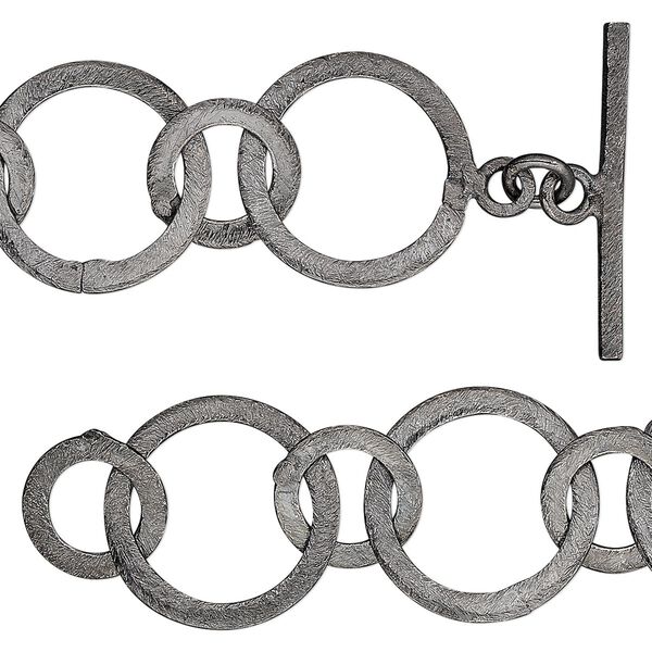 Chain, gunmetal-finished copper, 19mm and 12mm textured round, 36 inches with toggle clasp. Sold individually. image number 0