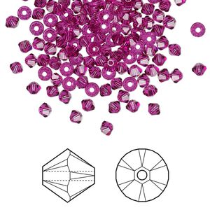 Bead 1440pk fuchsia, Swarovski® 3mm XILION bicone 5328