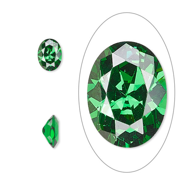 Gem, cubic zirconia, emerald green, 8x6mm faceted oval, Mohs hardness 8-1/2. Sold per pkg of 2. image number 0