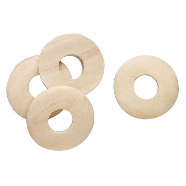 Component, wood (natural), 35mm flat-backed donut. Sold per pkg of 4. image number 0