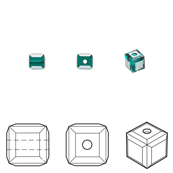 Bead 12pk emerald, Crystal Passions® 4mm cube 5601 image number 0