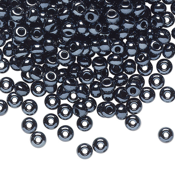 Seed bead, Preciosa Ornela Czech glass, pkg/500g, #6 rocaille, opaque hematite black, (49102). image number 0