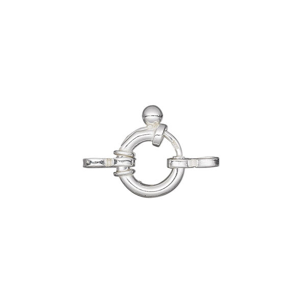 Clasp, springring, sterling silver and steel, 10mm round with 2 double rings. Sold individually. image number 0