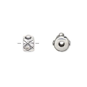 Bead, antiqued sterling silver and cubic zirconia, clear, 8x6mm rondelle with diamond pattern and 2mm hole. Sold individually.