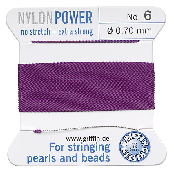 Thread, Griffin, nylon, amethyst purple, size #6. Sold per 2-meter card (approximately 78 inches). image number 0