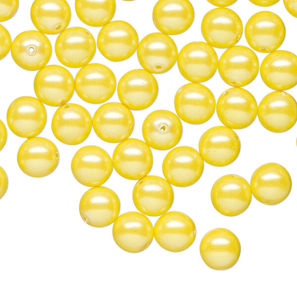 Bead druk Czech pearl-coated glass 60pk 6mm round, iridescent opaque yellow image number 0