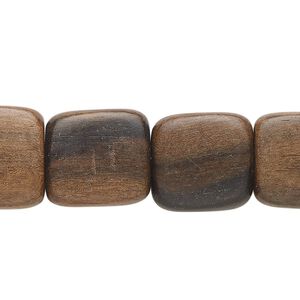Bead, kamagong wood (waxed), 16mm flat square. Sold per 15-1/2" to 16" strand.