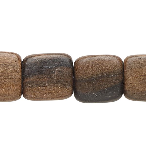 Bead, kamagong wood (waxed), 16mm flat square. Sold per 15-1/2" to 16" strand. image number 0