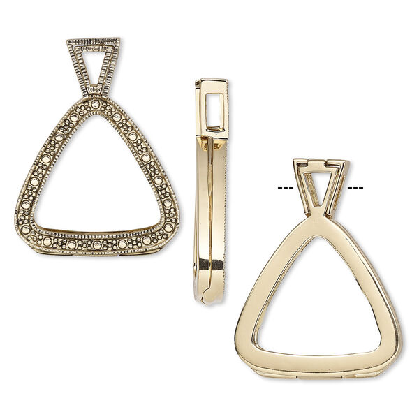 Pendant, Almost Instant Jewelry®, antique gold-finished brass and rubber, 37.5x29mm single-sided hinged triangle with 23mm triangle setting. Sold individually. image number 0