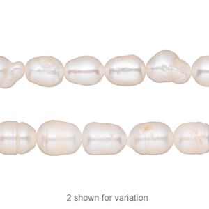 Pearl, cultured freshwater (bleached), white, 6-7mm rice, D grade, Mohs hardness 2-1/2 to 4. Sold per 14-inch strand.