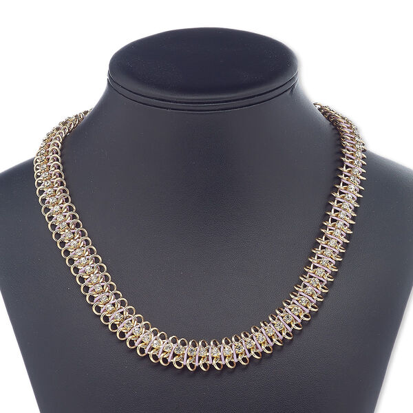 Necklace, glass rhinestone / nylon / gold-finished brass / steel / "pewter" (zinc-based alloy), lavender and clear, 15mm wide, 16-1/2 inches with 4-1/2 inch extender chain and lobster claw clasp. Sold individually. image number 0