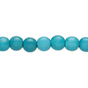 Bead, "turquoise" (resin) (imitation), dark teal green, 7-8mm puffed flat round. Sold per 15-inch strand.