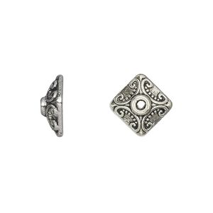 Bead cap, antique silver-plated "pewter" (zinc-based alloy), 11x5mm square, fits 8-12mm bead. Sold per pkg of 20.