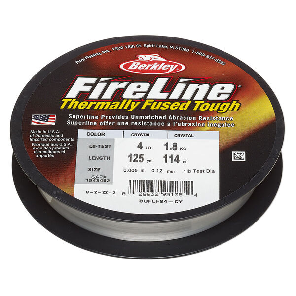Thread, Berkley® FireLine®, high-modulus polyethylene, 8-fiber braid, crystal, 0.12mm diameter, 4-pound test. Sold per 125-yard spool. image number 0