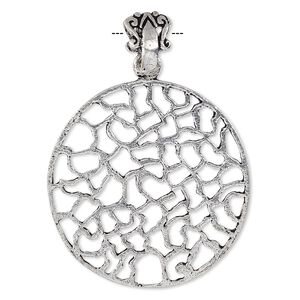 Pendant, antique silver-plated white brass, 37mm flat round with freeform line design and cutouts. Sold individually.