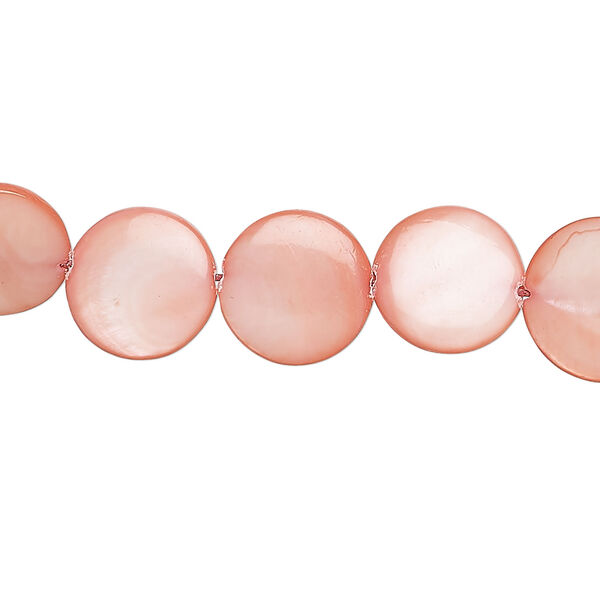 Mother-of-pearl shell 1pkg1, puffed flat round bead 15 inch dark pink 11-12mm image number 0
