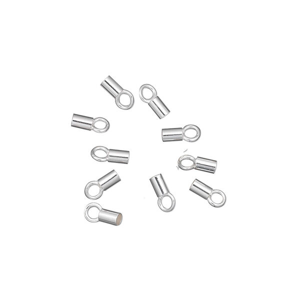 Crimp end, silver-plated brass, 3.5x2mm tube with loop. Sold per pkg of 100. image number 0