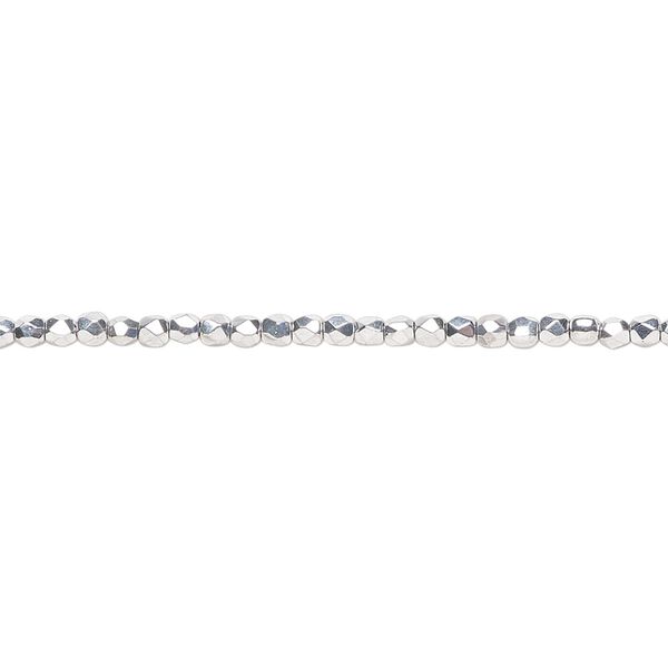 Bead, Czech fire-polished glass, opaque silver, 2mm faceted round. Sold per 8-inch strand, approximately 95-100 beads. image number 0