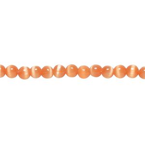Bead, cat's eye glass (fiber optic glass), orange-red, 4mm round, quality grade. Sold per 15-1/2" to 16" strand.