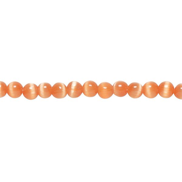 Bead, cat's eye glass (fiber optic glass), orange-red, 4mm round, quality grade. Sold per 15-1/2" to 16" strand. image number 0