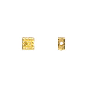 Bead, gold-finished "pewter" (zinc-based alloy), 6x6mm double-sided square. Sold per pkg of 50.